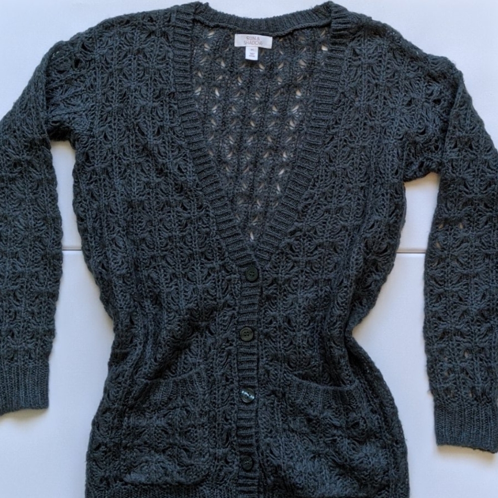 Size Medium, Gray crochet cardigan, Sun & Shadow